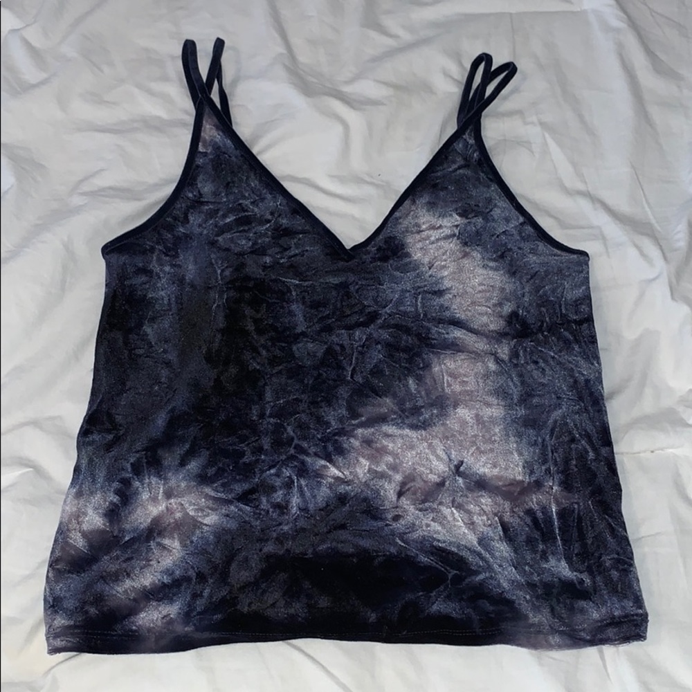 tie-dyed indigo/lavender velvet tank top